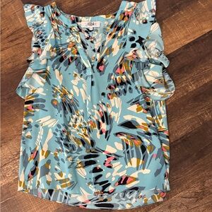 Tibi Blue Multicolor Ruffle Sleeve Camisole